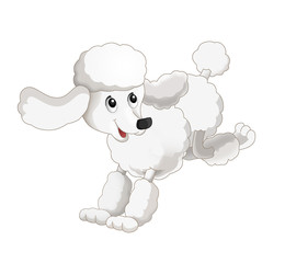 Cartoon happy dog is running jumping and looking - isolated