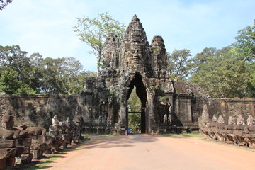Fototapeta premium Cambodia . Angkor Thom City . The south gate . Siem Reap Province . Siem Reap City .