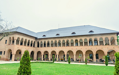 Fototapeta premium BUCHAREST, ROMANIA - APRIL 30, 2017: The Palace Mogosoaia near Bucharest, Romania, detail from courtyard. Build by Constantin Brancoveanu