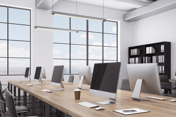 White open space office interior, close up