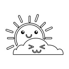 summer sun with cloud scene kawaii character vector illustration design