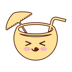 coconut cocktail kawaii character vector illustration design