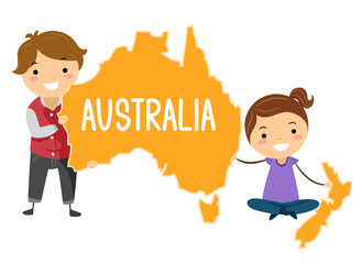 Stickman Kids Continent Australia Illustration