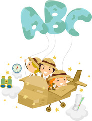 Stickman Kids Explorer Plane Illustration