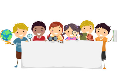 Stickman Kids Geography Banner Illustration