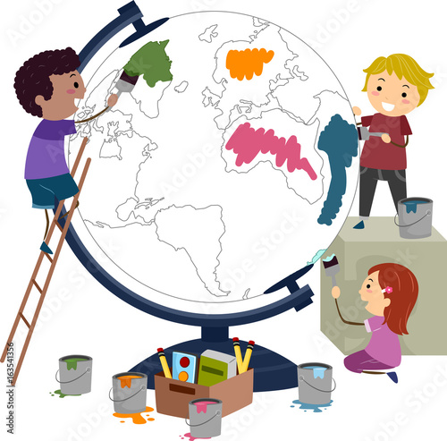  Stickman Kids Paint Globe Illustration Stock Image And Royalty free 