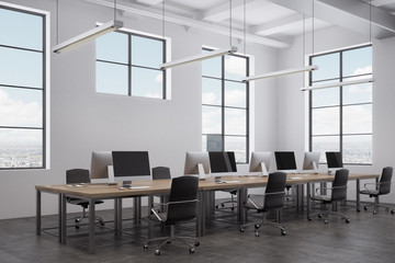 White open space office interior, side view