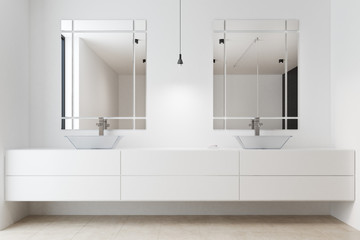 White bathroom interior, double sink