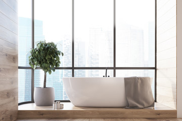 Fototapeta premium Big window bathroom interior, tree