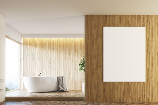 Wooden bathroom interior, picture, front