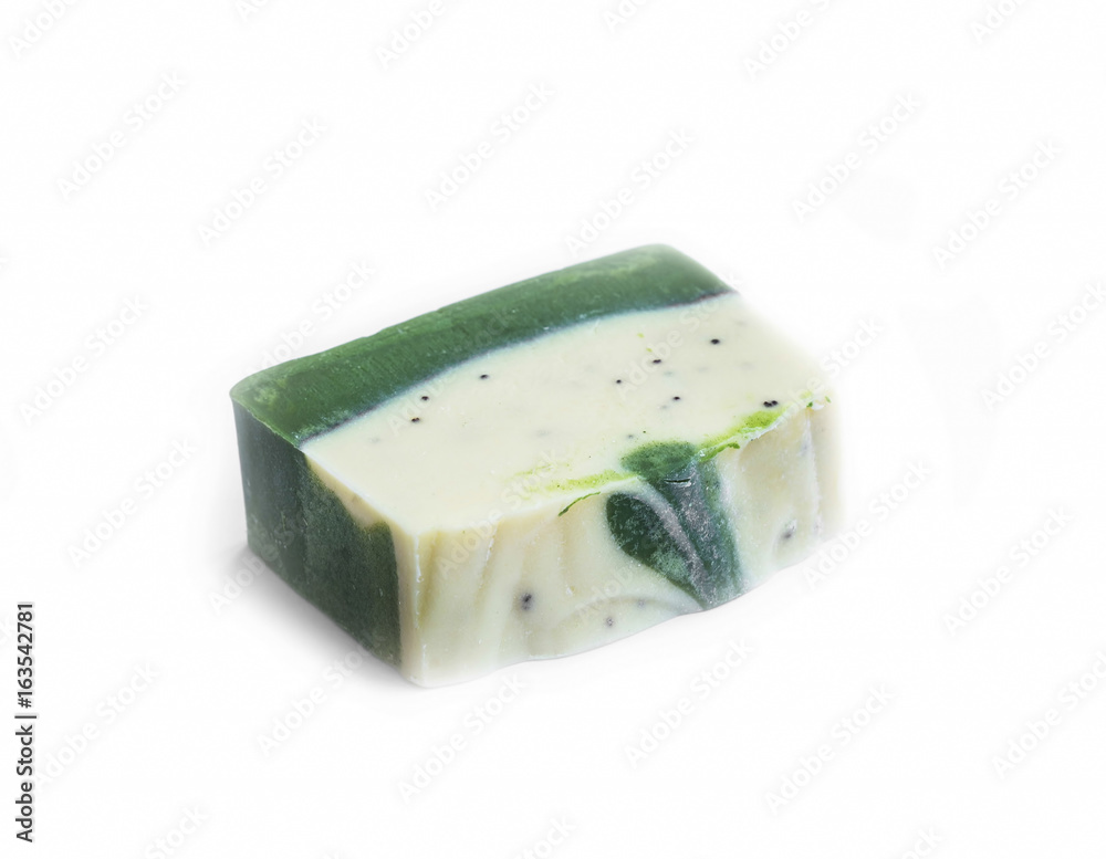 Wall mural Natural spirulin and aloe vera soap bar isolated