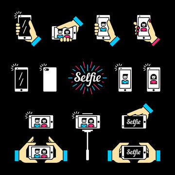 Selfie icon vector set