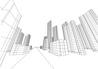 city view, architecture abstract, 3d illustration