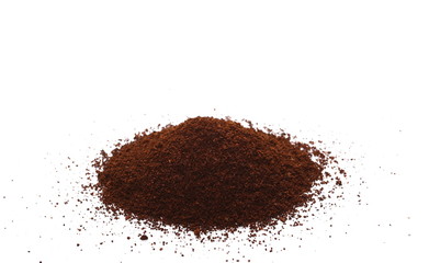 Pile of powdered, instant coffee isolated on white background