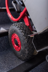 Fototapeta premium Modern high performance trolley tyre tread, photographed close up showing the tyre tread.