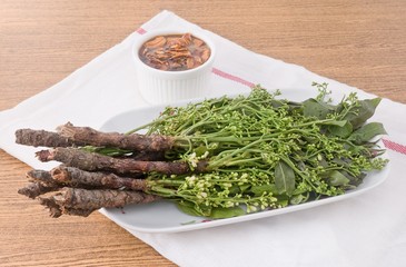 Thai Food of Boiled Neem with Sweet Sauce