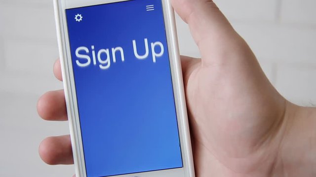 MySQL concept application on the smartphone. Man uses mobile app.