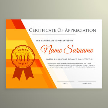 modern orange certificate of achievement tempate design vector