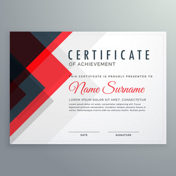 creative certificate of achievement award template with red and clue shapes
