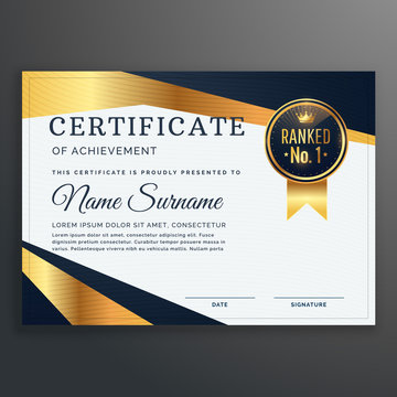 certificate template with golden and black shapes vector