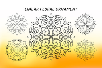 Linear floral design elements. Vector design ornament for your design, web page, flyer, promotion, application etc. Isolated floral ornaments