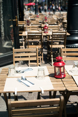 The tables of street cafes in Budapest