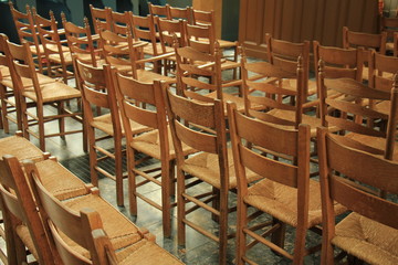 Wooden chairs in a church