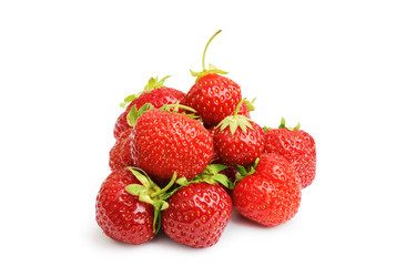 Plakat A little bunch of fresh ripe strawberry berries isolated on white with shadow