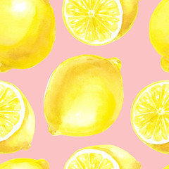 Lemons painted in watercolor. Seamless pattern element for design.