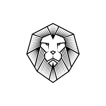 Lion head logo or icon in black color. Stock vector illustration.