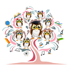 Study the tree and cheerful owls