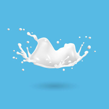 Fresh realistic milk splash isolated on blue background