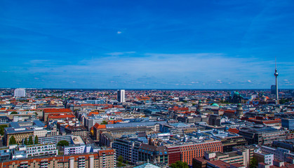 Beautiful top view of the skyline of Berlin - Germany with the Tv Tower and Berliner Dom. Berlin, Germany.