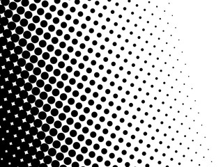 Gradient halftone dots background. Pop art template. Black and white texture. Vector illustration.