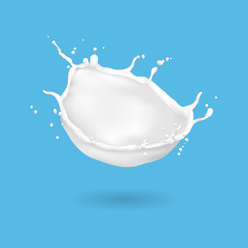 Milk splash isolated on blue background