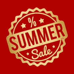 Obraz premium Summer Sale rubber stamp gold on a red background.