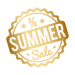 Summer Sale rubber stamp gold on a white background.