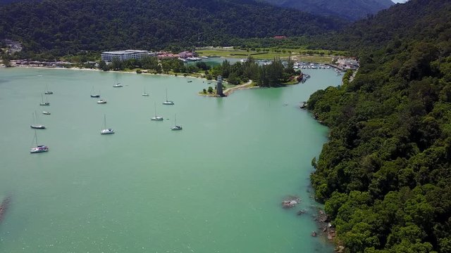 Lighthouse at Langkawi island,Malaysia,aerial view from the drone