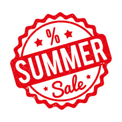 Summer Sale rubber stamp red on a white background.