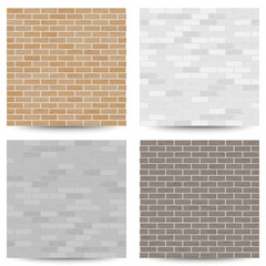 Brick Wall Seamless Pattern Set. Vector Illustration. Gray, White, Orange Color. Design Element. Background Texture