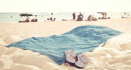 towel of free space on beach 