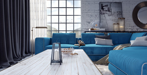 Living room, interior design 3D Rendering