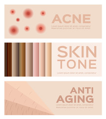 acne , skin tone and anti aging vector . 3 banner set