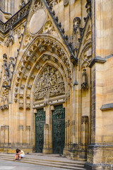Tourists at the entrance to St. Vitus Cathedral, Prague, Czech Republic