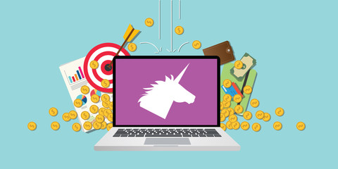 unicorn company startup with laptop and money © ribkhan