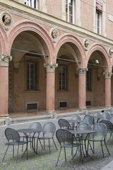 Cafe Table and Chairs with Portico; Santo Stefano Street; Bologna