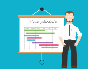 project manager with time schedule as background