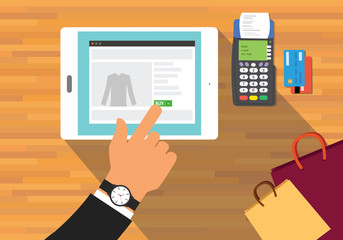 mobile commerce concept illustration with payment machine and shopping bags