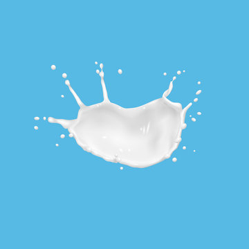 Realistic milk splash on blue background