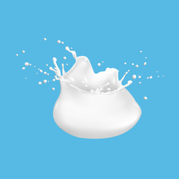 Realistic Milk splashes isolated on blue background